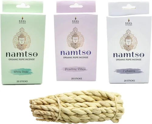 Soul Sticks Paquete de 3 piezas surtidas Namtso tibetano hecho a mano cuerda incienso 60 varillas de incienso de papel Lokta del Himalaya 4 pulgadas