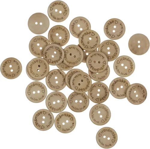 Miniatura 9 de 100 botones de madera hechos a mano de 3/4 pulgadas para manualidades y costura, forma redonda, 2 agujeros, 0.787 in