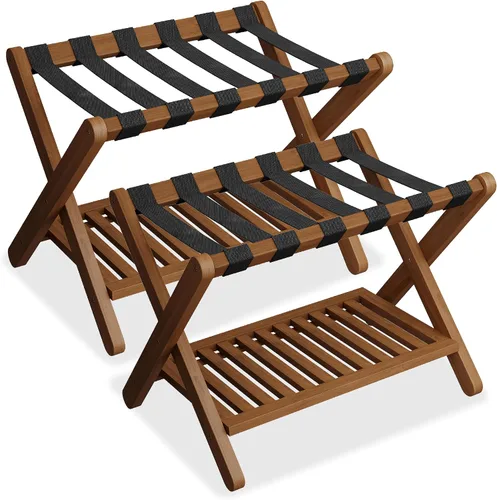 Miniatura 10 de Heybly Portaequipajes, soporte plegable para maleta con estante de almacenamiento, soporte de equipaje con 5 correas de nailon para habitación