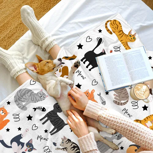 Miniatura 4 de Manta Linda de Gato con Patrón de Animales Mascotas Regalos para Amantes de Gatos Manta de Franela Suave y Ligera para Niños y Adultos 50"x40