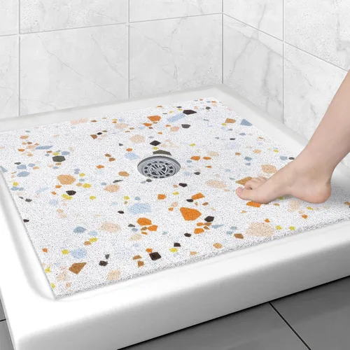 Miniatura 32 de Alfombrilla de ducha cuadrada antideslizante: 24 x 24 pulgadas para ducha interior con orificio de drenaje en el medio, tapete de ducha de masaje