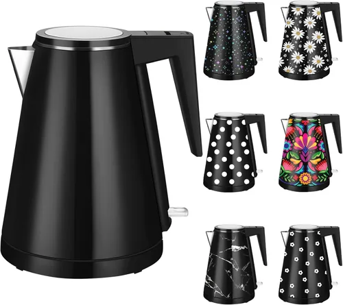 Miniatura 28 de Hervidor de agua interior de acero inoxidable de doble pared de 1.2L, inalámbrico, 1000 W de ebullición rápida con luz LED, cafetera y tetera