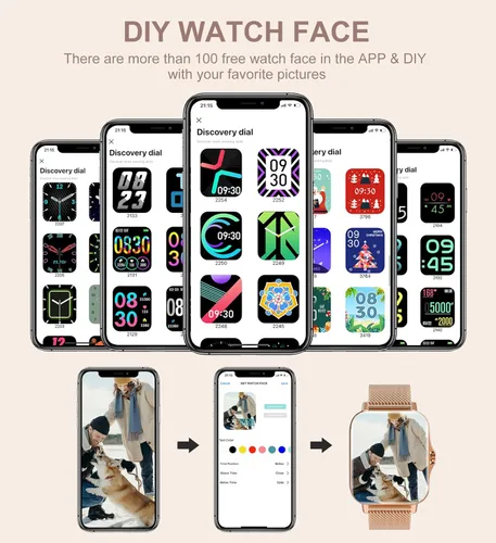 Miniatura 5 de Iaret Reloj inteligente para mujer (recepción de llamadas/marcación), reloj inteligente impermeable para teléfonos Android iOS de 1.7 pulgadas, Negro