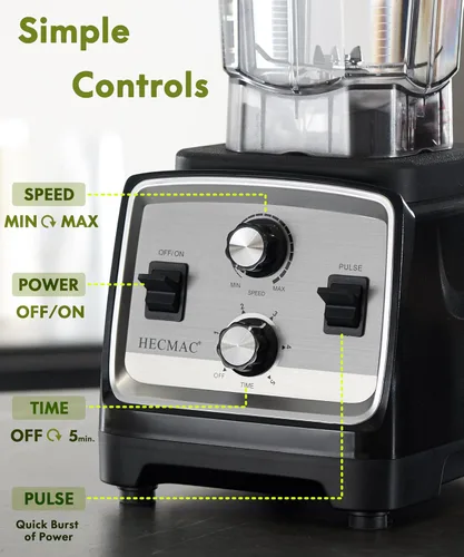 Miniatura 4 de HECMAC 3-Peak HP - Licuadora de 2200 W máxima/1400 W, jarra sin BPA de 68 onzas, fácil de usar, autolimpiante, batidos, triturador de hielo, bebidas