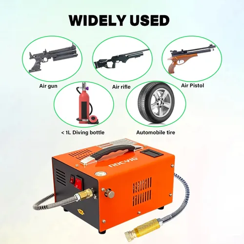 Miniatura 7 de Compresor de aire PCP 4500PSI Compresor PCP portátil, 12V DC/110V AC Compresor PCP para pistolas de aire con parada manual, con adaptador de Naranja
