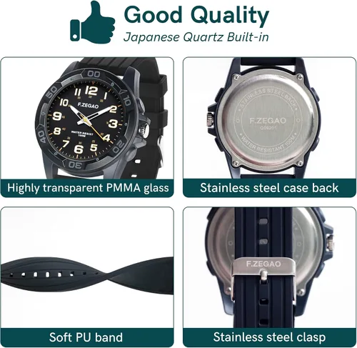 Miniatura 7 de F.ZEGAO 100M Waterproof Watch for Swimming, Easy Read Unisex Analog Watch, Second Hand Diver Analog Watch Men, 45mm Diameter