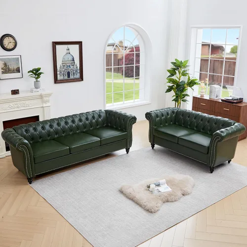 Miniatura 46 de QHITTY Juego de 2 piezas para sala de estar, Sofá Seccional Chesterfield Silla Contemporáneo Tapizado de Terciopelo Loveseat Juego de Sofás