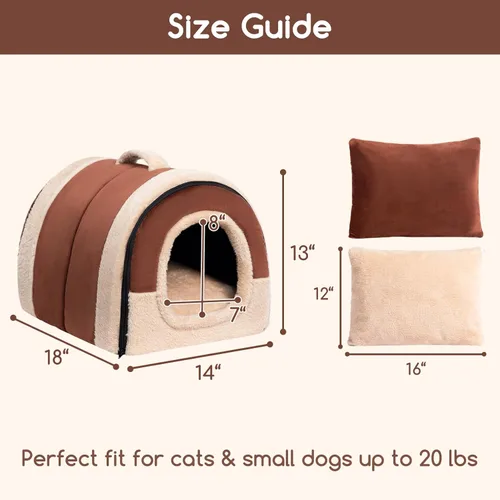 Miniatura 3 de Hollypet Cama para gatos autocalentable 2 en 1, plegable, cueva, cabaña, nido para mascotas, condominio para mascotas de terciopelo de cristal