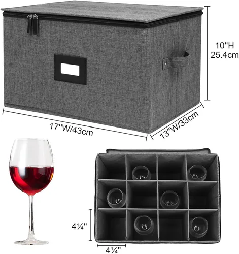 Miniatura 4 de Mayniu Contenedores de almacenamiento de copas, caja de almacenamiento de copas de vino con divisores para vasos, cristalería, cristal, cajas