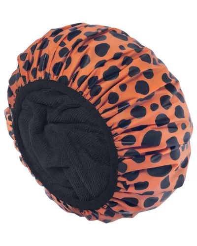 Miniatura 10 de Auban Gorro de ducha, gorro de ducha para mujer, forro de tela de rizo, EVA, exterior, reutilizable, doble capa, impermeable, gorra de baño grande