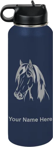 Miniatura 69 de LaserGram Botella de agua personalizada, cabeza de caballo 1, acero inoxidable de doble pared aislada al vacío con popote superior, regalo grabado