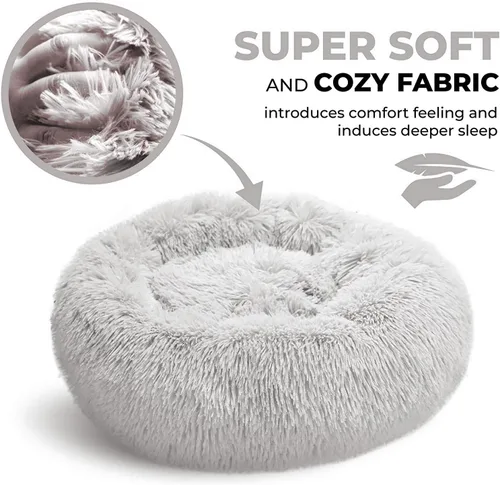 Miniatura 5 de Whiskers & Friends Camas para gatos de interior, cama mullida y calmante para gatos con forma de dona, cama para perros pequeños lavable, camas Gris