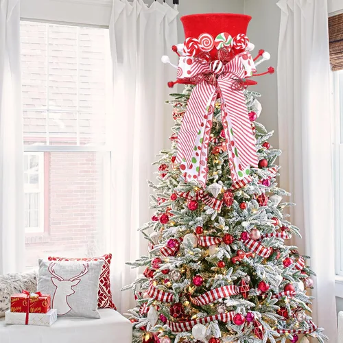 Miniatura 7 de HMASYO Decoración para árbol de Navidad de bastón de caramelo, sombrero rojo de terciopelo con lazos de menta de caramelo, adorno de cinta