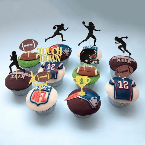 Miniatura 4 de 36 piezas de adornos para cupcakes de pelota de rugby, trofeo de fútbol americano, selecciones de cupcakes de fútbol americano, decoración