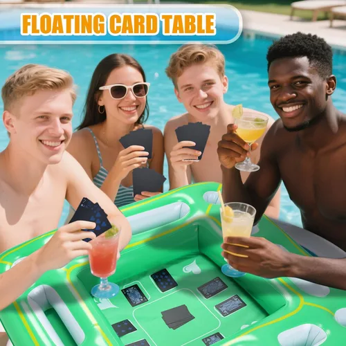 Miniatura 6 de Kaiedos Mesa de juego flotante para piscina, mesa flotante inflable con cartas de juego impermeables, 40 x 40 pulgadas, grandes bebidas flotantes