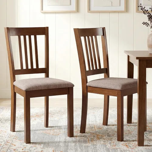 Miniatura 11 de HOMCOM - Juego de 2 sillas de comedor tapizadas con marco de madera de caucho, asiento acolchado y respaldo de listones para sala de estar, comedor