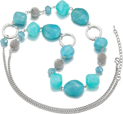 Miniatura 2 de BULINLIN Collar largo de cuentas para mujer, collar de cadena de suéter plateado con cuentas de resina de cristal, joyería de moda para niñas
