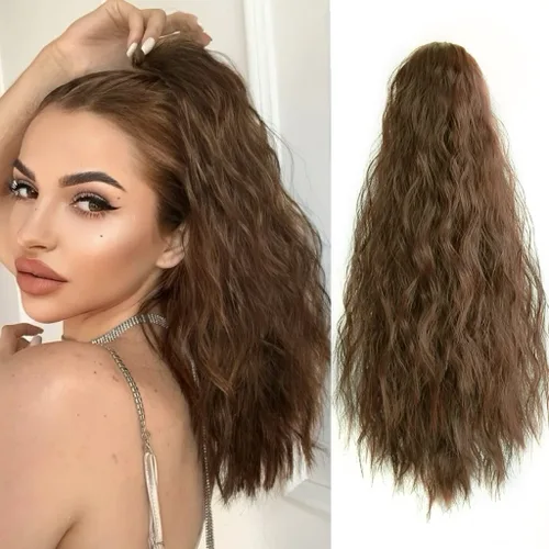 Miniatura 15 de Extensión de cola de caballo ondulada y rizada de 20 pulgadas de largo, peluca sintética de cola de caballo falsa con clip, extensiones de cabello