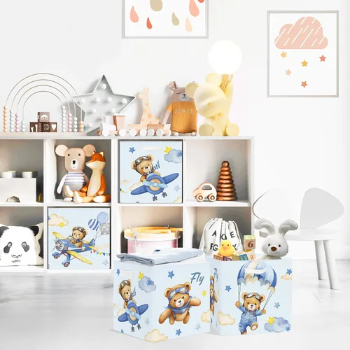 Miniatura 3 de Clastyle 3 unidades de almacenamiento de cubos de animales de ensueño, caja plegable Kallax para estantes, cestas de almacenamiento para padres, Oso