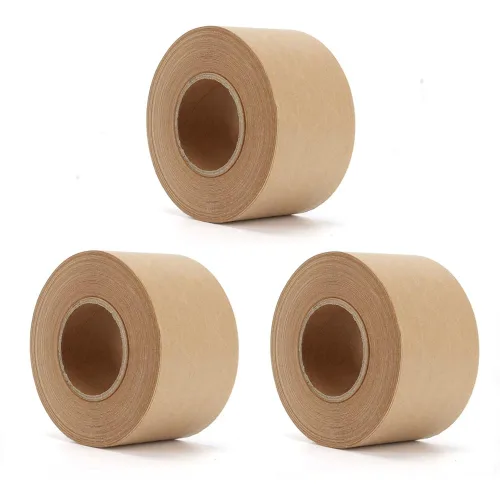 Cinta de embalaje de papel, marrón, 2 pulgadas x 150 pies x 3 rollos, caja movible, papel kraft reforzado activado por agua engomado, sellado de