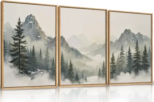 Miniatura 66 de Aryroi Juego de arte de pared en lienzo abstracto grande con marco floral, estilo bohemio, retro, neutro, flores silvestres, arte botánico de flores