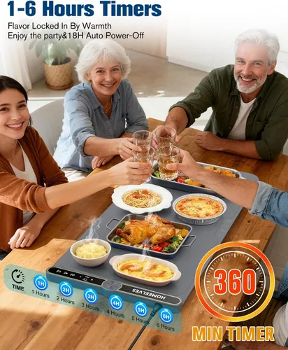Miniatura 6 de Tapete de calentamiento de alimentos extragrande, bandeja de calentamiento eléctrico de calentamiento rápido con 9 ajustes de temperatura y Gris