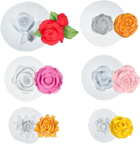 Molde de resina para velas de flores, molde de silicona para hacer velas, 6 piezas de peonía de rosa 3D, San Valentín, día de la madre, molde de