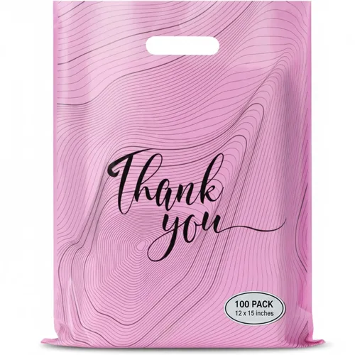 Miniatura 20 de Rainbows & Lilies 100 bolsas de plástico plateadas de agradecimiento con asas – 12" de ancho x 15" de alto, gruesas, reutilizables, bolsas
