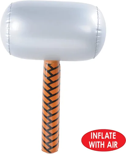 Miniatura 3 de Beistle Martillos inflables, paquete de 2, accesorios inflables novedosos con cabeza plateada y mango marrón, premios de carnaval de héroe