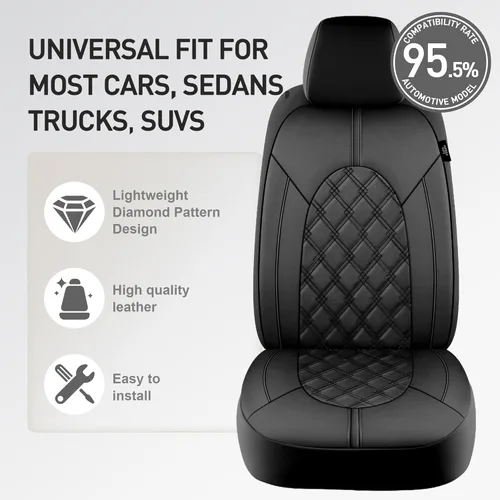 Miniatura 4 de CAROMOP Fundas de asiento de coche de cuero PU de lujo, juego delantero - Fundas de asiento impermeables y antimanchas para automóviles, fundas