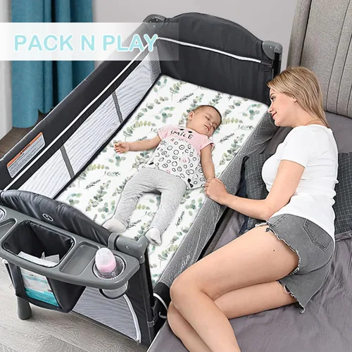 Miniatura 4 de Bimocosy Pack and Play - Juego de 4 sábanas bajeras de 38 x 26 pulgadas, paquete n Play para niños y niñas, suaves y elásticas, para Graco Pack n