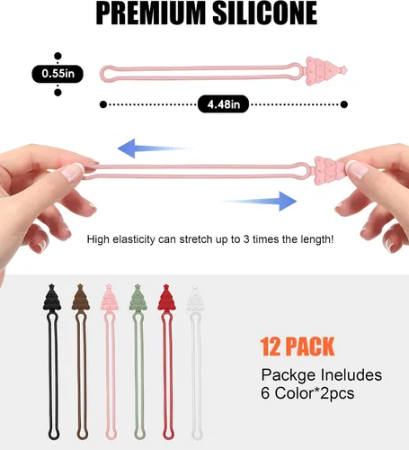 Miniatura 2 de Organizador de cables de silicona, 12 piezas de 4.5 pulgadas, reutilizables, lindas corbatas de Navidad para agrupar cables eléctricos en el hogar
