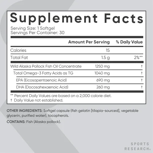 Miniatura 4 de Sports Research Cognitive Health Pack Support Triple Strength Omega 3 Aceite de pescado con ácidos grasos EPA y DHA de abadejo salvaje de Alaska