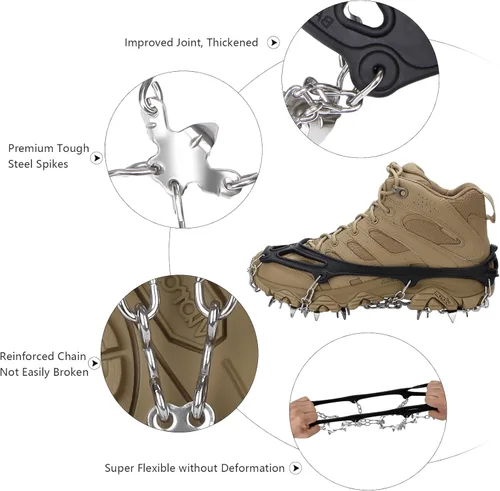 Miniatura 3 de Crampons 19 Spikes with Stainless Steel Chain Ice Snow Grips Traction Cleats System Safe Protect for Walking, Jogging, Climbing, Hiking on Snow and