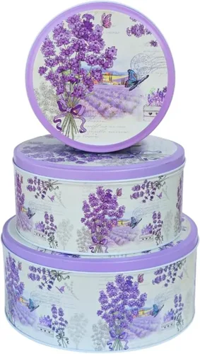 Miniatura 10 de Paquete de 3 latas redondas de metal para anidar – Contenedores apilables con tapas para galletas, dulces, aperitivos, manualidades y almacenamiento