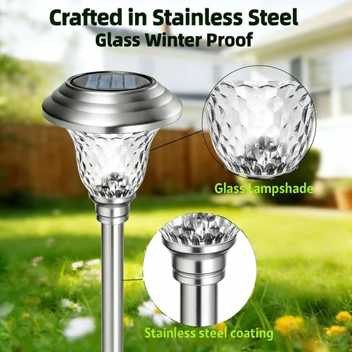 Miniatura 3 de BEAU JARDIN - Luces solares para exteriores para iluminar caminos, patios y jardines, hechas de cristal y acero inoxidables, impermeables