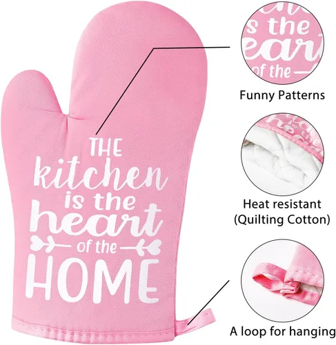 Miniatura 3 de 6 manoplas de horno divertidas, soportes para ollas, The Kitchen is The Heart of The Home, resistentes al calor, lavables a máquina, con bolsillo