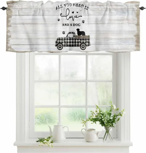 Miniatura 19 de Cenefa de amarre para ventanas, cortinas de cocina con textura de vaca, cenefas con bolsillo para barra, tratamientos cortos, textura animal, cenefa