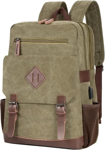 Modoker Mochila vintage ecológica para hombres y mujeres, mochila de lona que se adapta a la mayoría de computadoras y tabletas de 15.6 pulgadas,