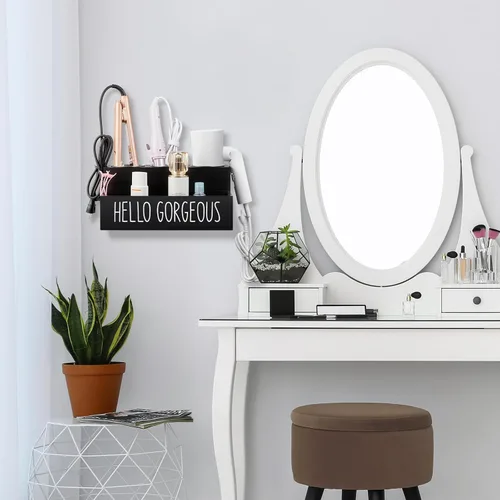 Miniatura 7 de Bivvclaz Organizador de Herramientas para el Cabello, Soporte de Secador de Pelo de Madera para Encimera, Organizador de Herramientas Calientes