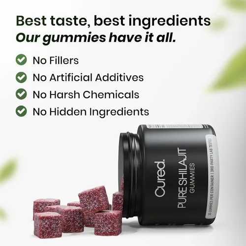Miniatura 4 de Cured Shilajit - Gomitas para hombres con más de 85 minerales traza, ácido fúlvico y húmico Energía natural, resistencia y apoyo de resistencia