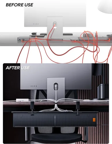 Miniatura 4 de Bandeja de organización de cables para debajo del escritorio, sin taladro, bridas incluidas, material de lona ecológico, diseño de malla