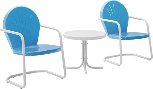 Miniatura 2 de Crosley Furniture Griffith - Juego de 3 sillas y mesa auxiliar para exteriores, juegos de patio retro de metal para porche, azul cielo