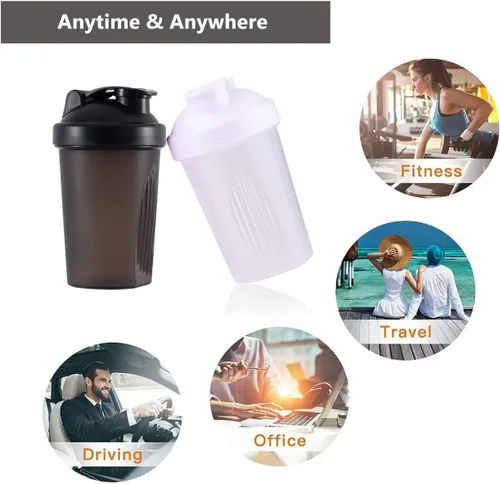 Miniatura 5 de Shaker Bottle - Batido de proteínas y botella agitadora de 16 onzas/13.5 fl oz con bolas batidoras, plástico sin BPA (negro y blanco (2 unidades)