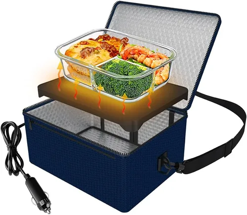Horno portátil, calentador de alimentos para automóvil de 12 V, portátil, mini horno personal, lonchera eléctrica con calefacción para Azul marino