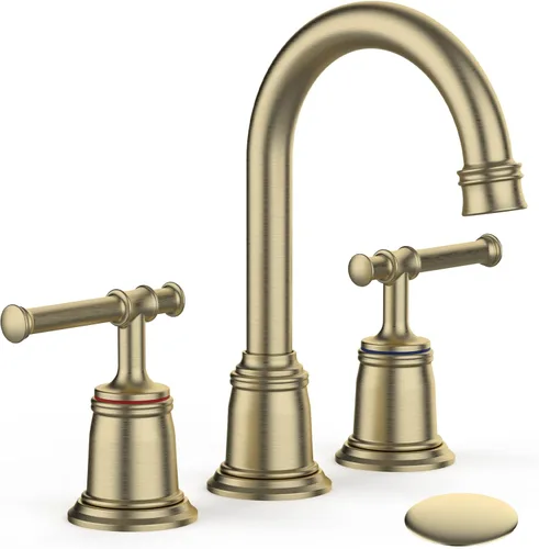 Grifos clásicos de baño para fregadero de 3 agujeros, grifo de baño de 8 pulgadas, grifo de baño de oro cepillado generalizado con drenaje