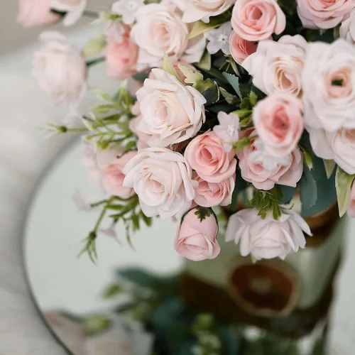Miniatura 8 de Tableclothsfactory 4 arbustos Ramo de novia de seda artificial de 12 pulgadas, color oro rosa, flores sintéticas