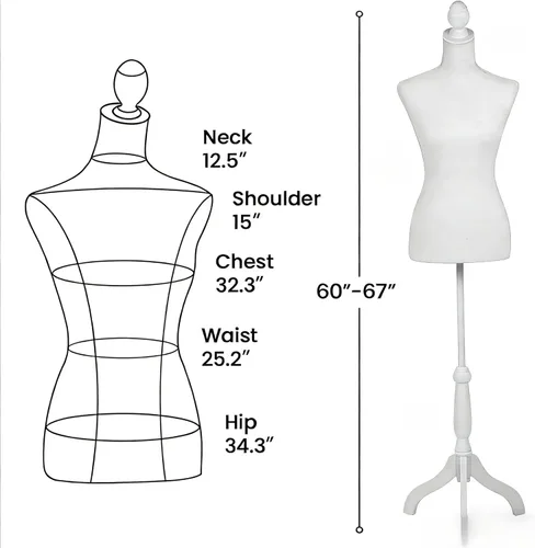 Forma de vestido femenino ajustable, torso de maniquí de 60 a 67 pulgadas en trípode de madera, maniquí de costura para exhibición de ropa,