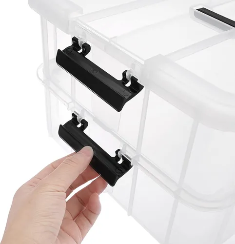 Miniatura 6 de BTSKY Caja de almacenamiento portátil multiusos de 2 capas, organizador de almacenamiento portátil multiusos para organizar papelería, costura, Negro