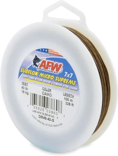 American Fishing Wire Surflon Micro Supreme Nylon recubierto 7x7 de acero inoxidable, líder en alambres anudables para pesca en agua salada, pesca